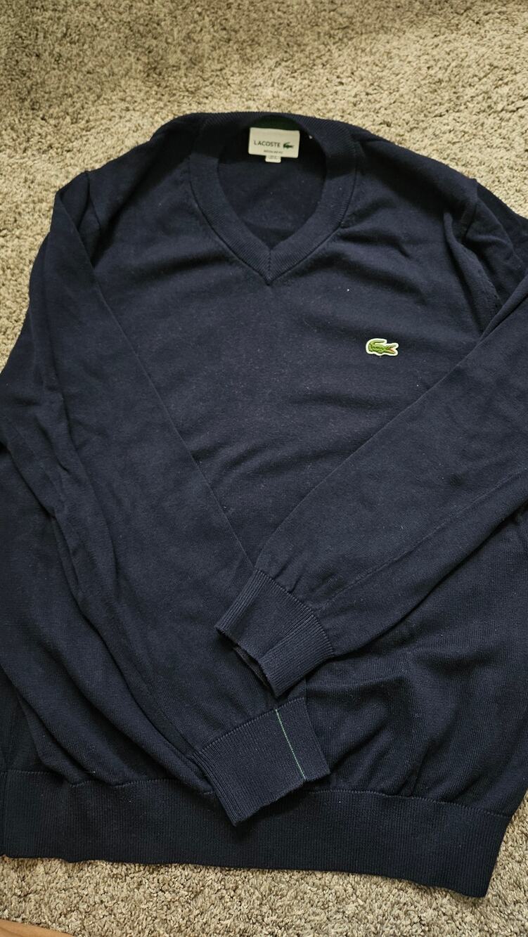 Lacoste Men's V-Neck Knit Sweater - Navy Blue - Size XL